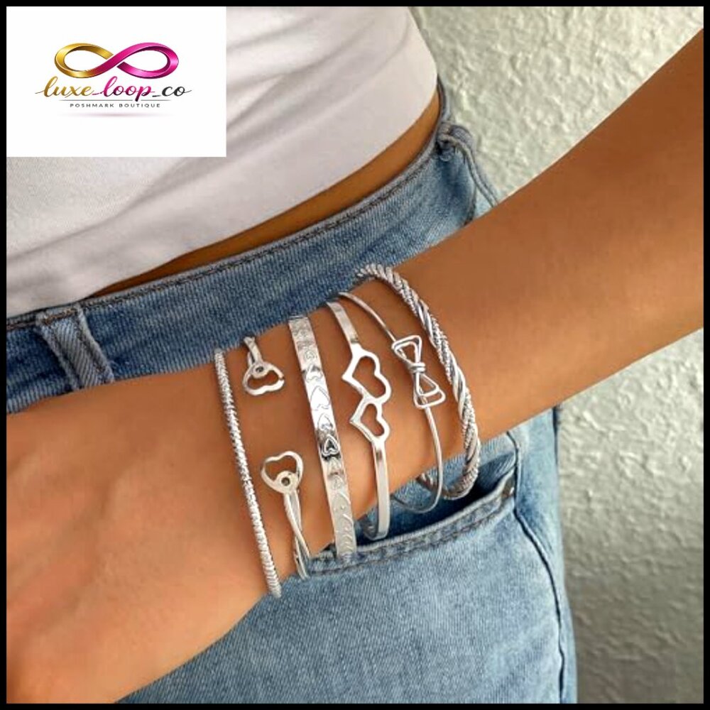 14k Gold Plated Stackable Bangle Bracelet Set, Ad… - image 3